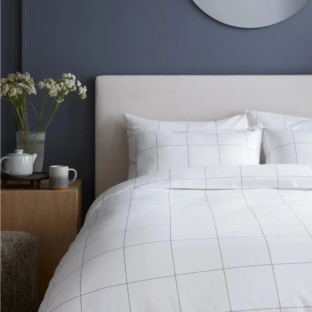 QUINCE Luxury Organic Sateen Duvet Cover Windowpane King Cal King